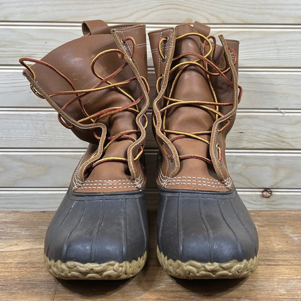 LL Bean Boots Mens 10 N Brown Leather Waterproof Duck Boots 8 Inch HM